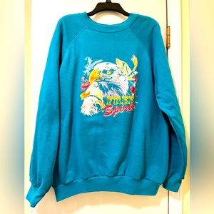 Vintage 80s 90s Eagle Graphic Sweatshirt Teal Blue Free Spirit Size 2XL XXL